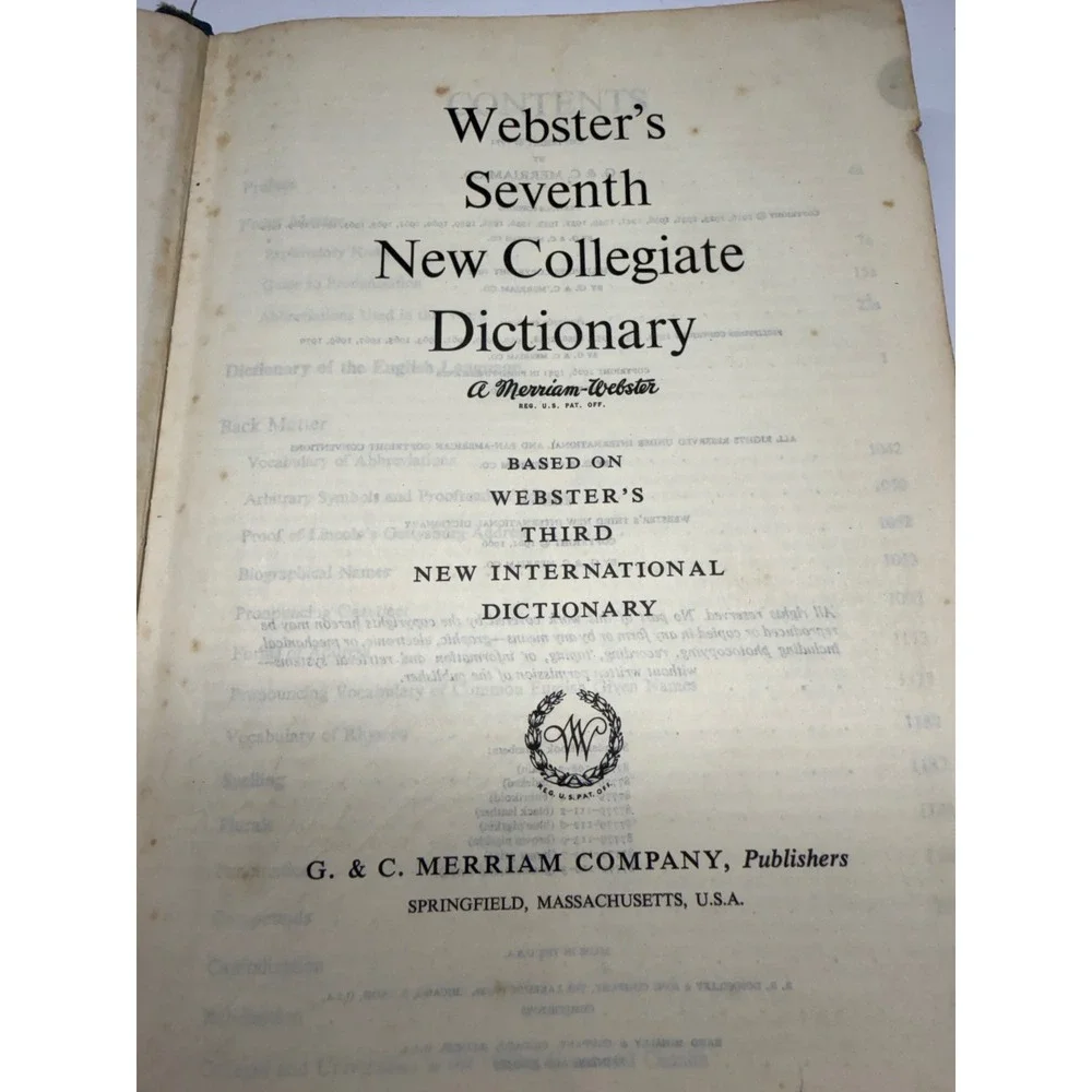 Vintage Websters Seventh New Collegiate Dictionary Hardcover 1970 Merriam Co